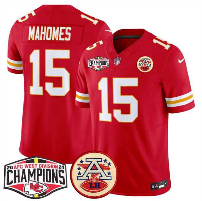 Men's Kansas City Chiefs #15 Patrick Mahomes Red F.U.S.E. 2024 AFC West Division Champions Vapor Limited Stitched Jersey,We sell and wholesale Men's Kansas City Chiefs #15 Patrick Mahomes Red F.U.S.E. 2024 AFC West Division Champions Vapor Limited Stitched Jersey on line form chian!